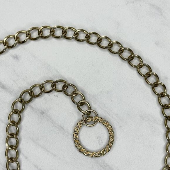 Vintage Gold Tone Greek Key Lion Head Medallion Chain Link Belt Small S Medium M main image 8